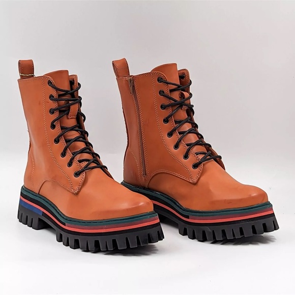 FARM Rio Shoes - Farm Rio Women Burnt Orange Leather Platform Lace up Combat Boots 8